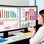 **Prompt:** A team collaboratively analyzing project data on a large monitor, highlighting key performance indicators (KPIs) with colorful charts and graphs. The room is modern and bright, filled with sticky notes and whiteboards displaying project timelines and goals. Emphasize collaboration and data-driven decision-making.