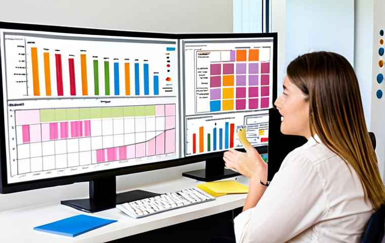 **Prompt:** A team collaboratively analyzing project data on a large monitor, highlighting key performance indicators (KPIs) with colorful charts and graphs. The room is modern and bright, filled with sticky notes and whiteboards displaying project timelines and goals. Emphasize collaboration and data-driven decision-making.