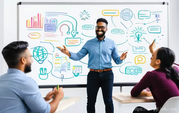 프로젝트 매니저가 알아야 할 소프트 스킬 - **Prompt:** A visionary project manager, male or female, appearing as a confident and poised conduct...