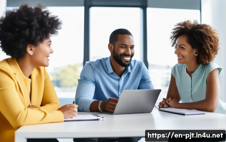 PM이 주도하는 효율적인 팀 빌딩 방법 - **Prompt:** A diverse group of five professionals (three women, two men, varied ethnicities, ages 30...