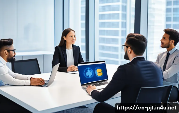 PM 자격증 국제적 인지도 분석 - A professional business setting featuring a diverse group of project managers collaborating around a...