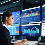 PM을 위한 예산 관리 팁 - A modern project manager in a sleek office environment, surrounded by multiple digital screens displ...