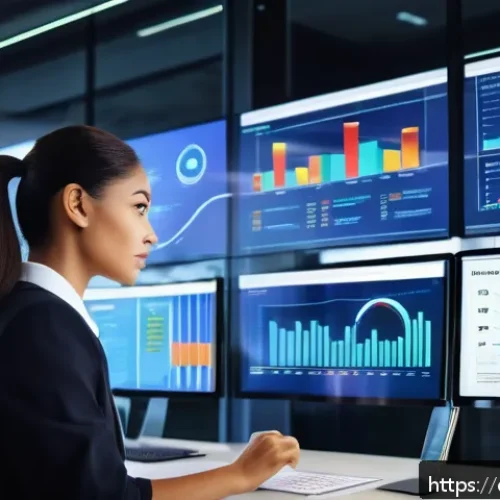 PM을 위한 예산 관리 팁 - A modern project manager in a sleek office environment, surrounded by multiple digital screens displ...