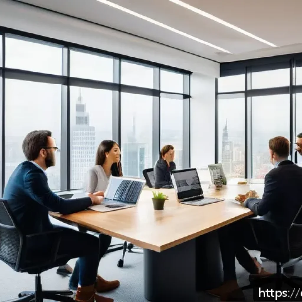 프로젝트 매니저 자격증 종류와 취득 방법 - A modern office setting with diverse professionals gathered around a large table, actively engaged i...