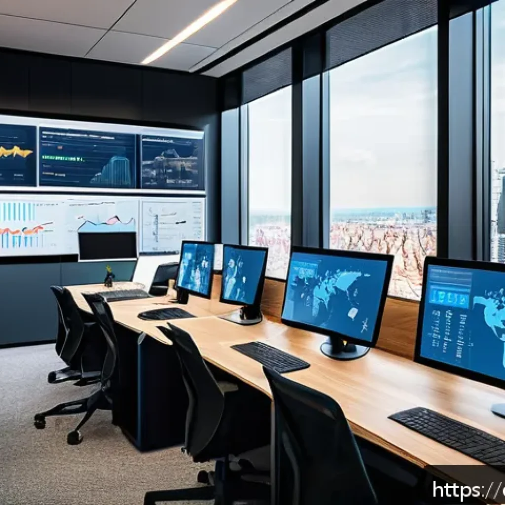 프로젝트 매니저가 알아야 할 경제 트렌드 - A modern project manager’s office environment showing a large digital dashboard with real-time infla...